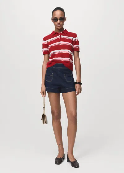 Mango Striped Polo-neck Sweater Red In Multi