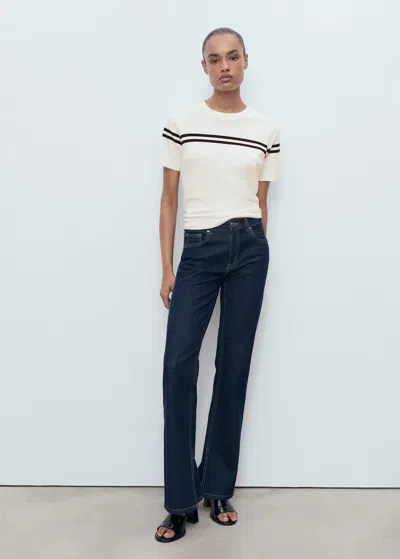 Mango Striped Short-sleeved Sweater In Sand