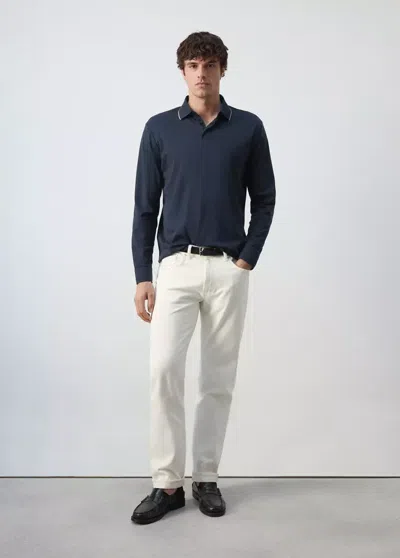 Mango Pull Polo 100 % Coton Détail Contrasté In Blue