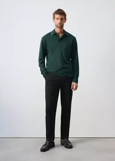 Mango Pull Polo 100 % Coton Détail Contrasté In Green