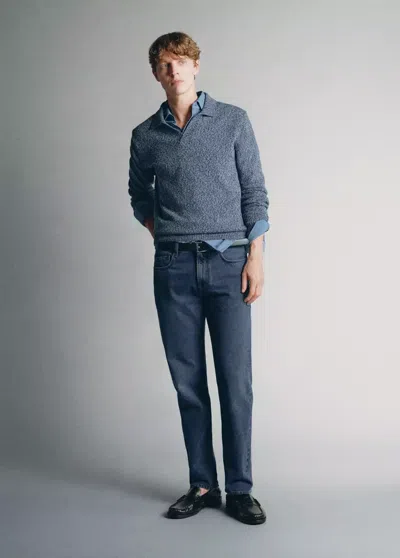 Mango Pull Polo 100 % Coton Italien In Bleu Indigo
