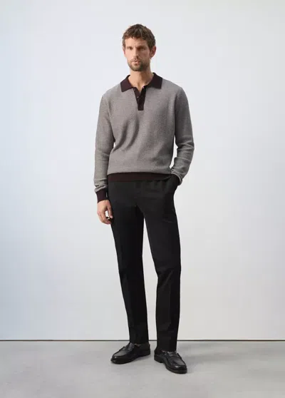 Mango Pull Polo Maille Fine 100 % Coton Structuré In Gray