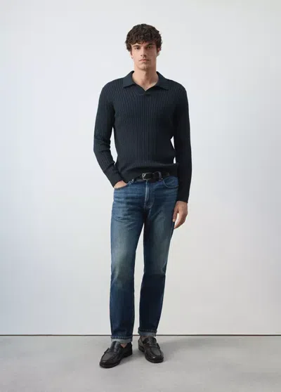 Mango Pull Polo Mélange Coton Lyocell Maille Torsadée In Blue