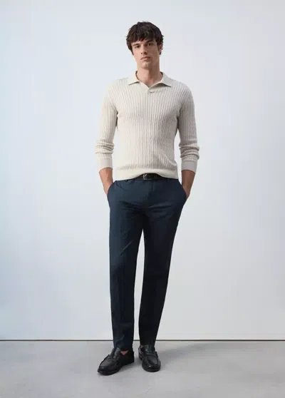Mango Pull Polo Mélange Coton Lyocell Maille Torsadée In Neutral