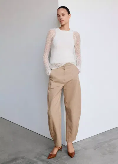 Mango Pull Superposé Maille Ajourée In Écru