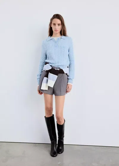 Mango Pull Tressé Col Polo In Bleu Ciel