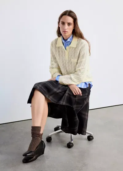 Mango Pull Tressé Col Polo In Vanille