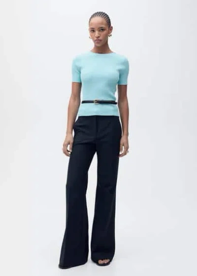 MANGO RIBBED SWEATER WITH BACK OPENING TURQUOISE