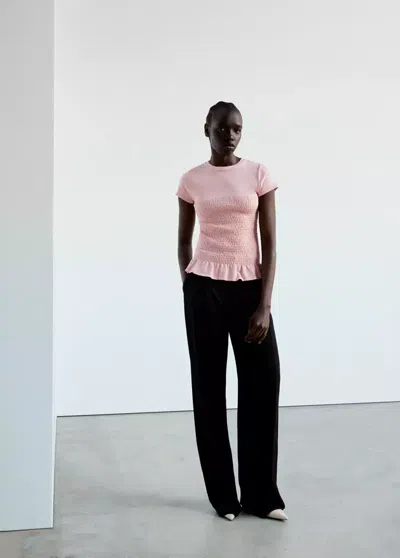 Mango Pull Volant Nid D'abeille In Rose Clair