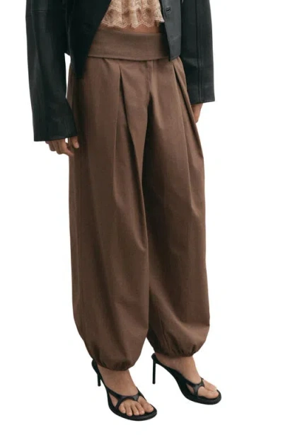 Mango Pull-on High Waist Cotton Balloon Pants In Brown