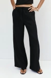 Mango Pull-on Wide Leg Linen Pants In Black