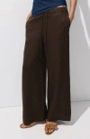 Mango Pull-on Wide Leg Linen Pants In Brown