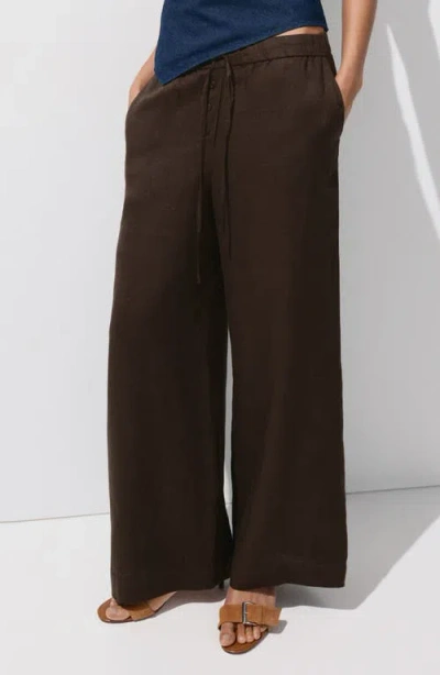 Mango Pull-on Wide Leg Linen Pants In Brown