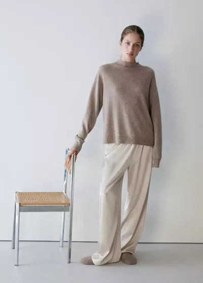 Mango Pull-over 100 % Cachemire Col Montant In Beige