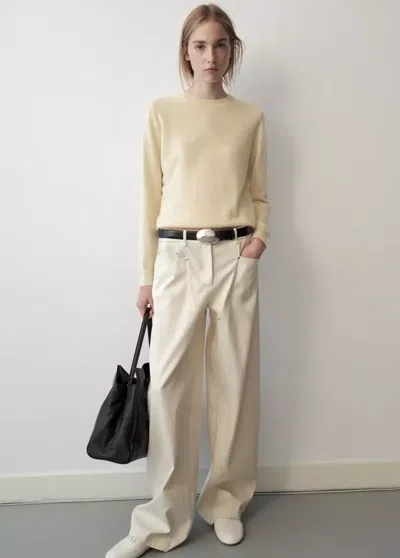 Mango Pull-over 100 % Cachemire Col Rond In Jaune Pastel