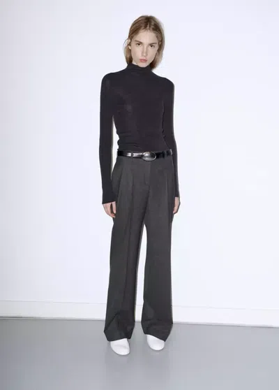 Mango Pull-over 100 % Laine Col Montant In Gris Anthracite