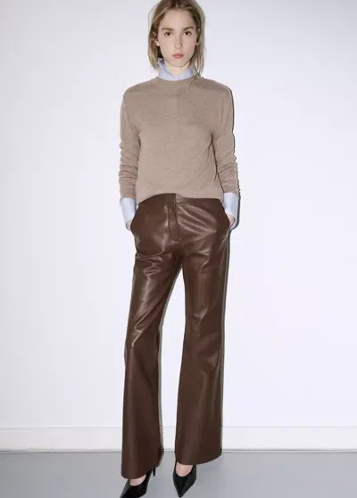 Mango Pull-over 100 % Laine Col Rond In Marron Moyen