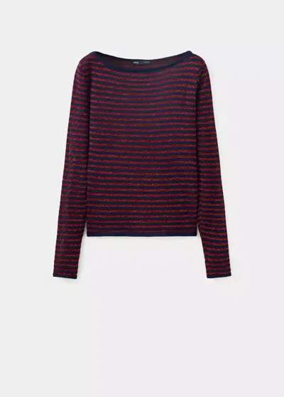 Mango Pull-over À Rayures Lurex In Bleu Marine