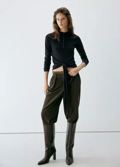 Mango Pull-over Col Montant Noué In Chocolat