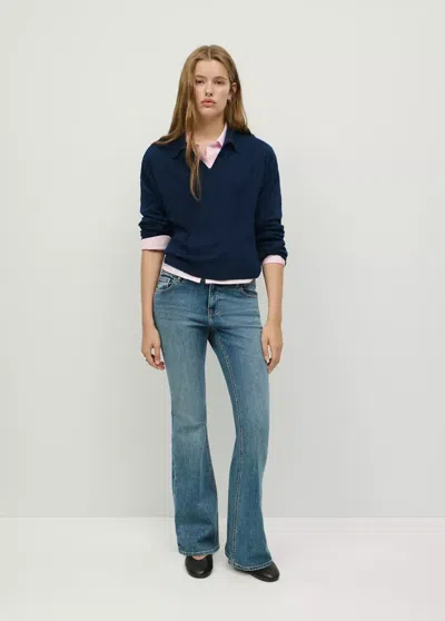 Mango Pull-over Col Polo Torsades In Bleu Marine