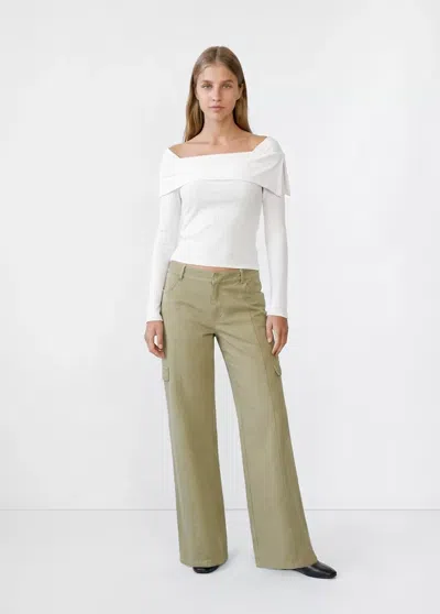 Mango Pull-over Col Roulé Coton In Blanc Cassé