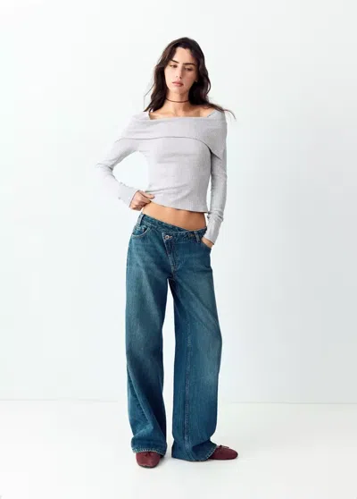 Mango Pull-over Col Roulé Coton In Gris Chiné Clair