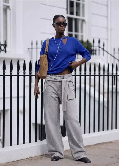 Mango Pull-over Croisé Détail Ouverture In Bleu Électrique