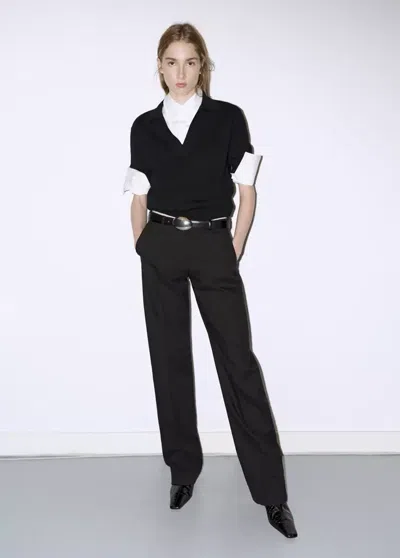 Mango Pull-over Laine Col Polo In Noir