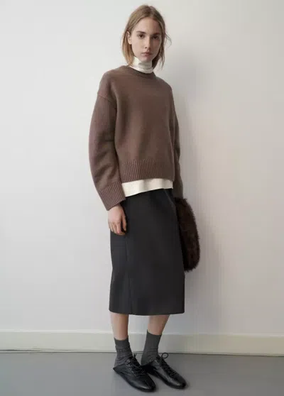 Mango Pull-over Laine Col Rond In Marron Moyen