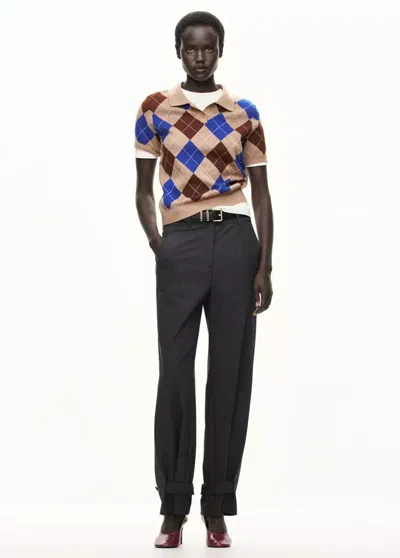 Mango Pull-over Losanges Col Polo In Marron Moyen