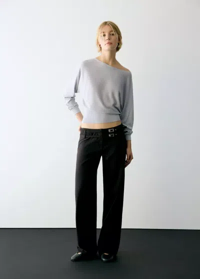 Mango Pull-over Lurex Col Bateau In Argent