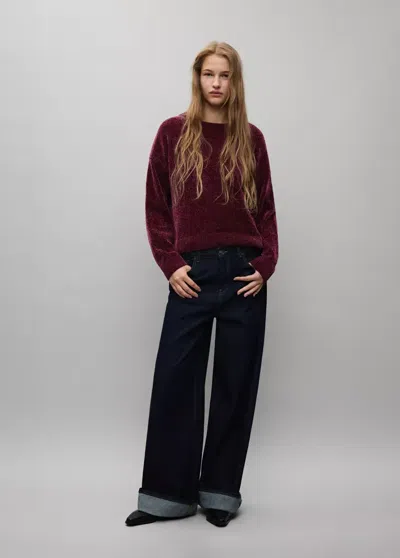 Mango Pull-over Maille Chenille In Bordeaux