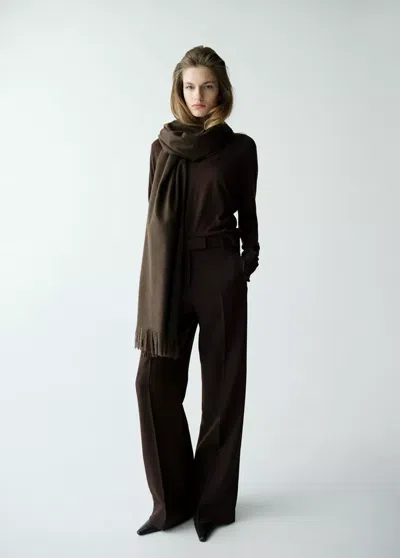 Mango Pull-over Maille Col En V In Brown