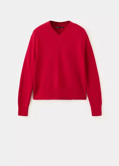 Mango Pull-over Maille Col En V In Red