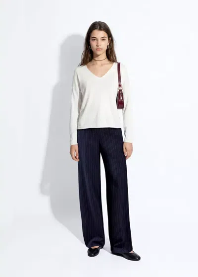 Mango Pull-over Maille Col En V In White