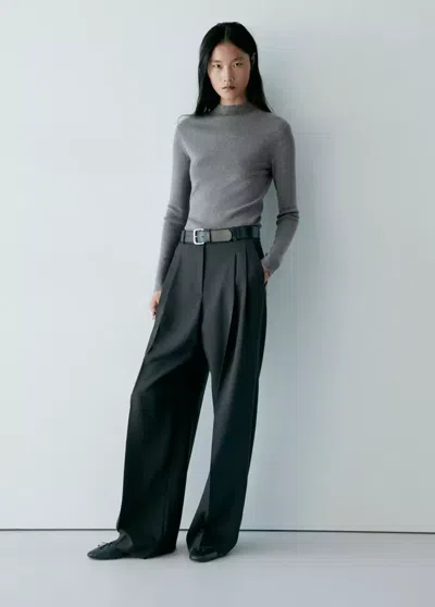 Mango Pull-over Maille Col Montant In Gris Chiné Moyen