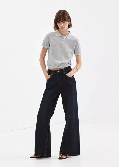 Mango Pull-over Maille Col Polo In Blue