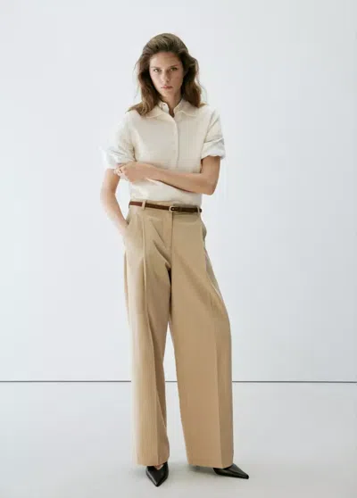Mango Pull-over Maille Col Polo In Écru