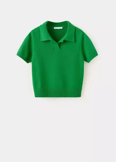 Mango Pull-over Maille Col Polo In Green