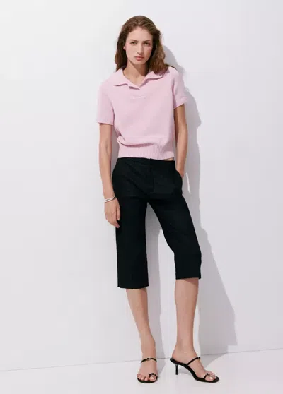 Mango Pull-over Maille Col Polo In Pink
