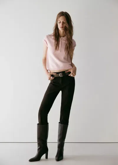 Mango Pull-over Maille Col Polo In Rose Pastel