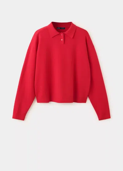 Mango Pull-over Maille Col Polo In Rouge