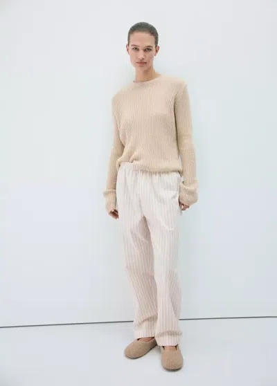 Mango Pull-over Maille Côtelée In Beige