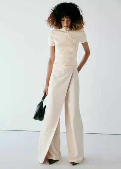 Mango Pull-over Maille Côtelée Brandebourgs In Neutral