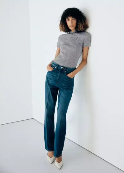 Mango Pull-over Maille Côtelée Brandebourgs In Blue