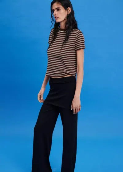 Mango Pull-over Maille Côtelée Manches Courtes In Brown