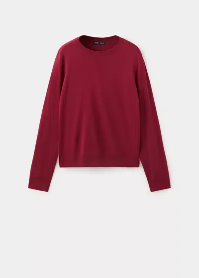 Mango Pull-over Maille Fine Col Rond In Burgundy