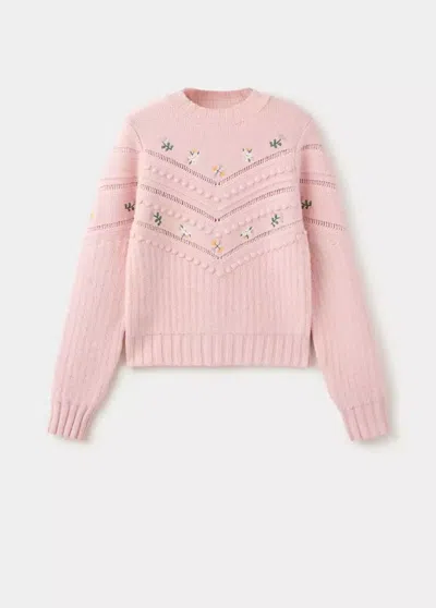 Mango Pull-over Maille Fleurs In Rose