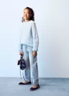 Mango Pull-over Maille Tressée In Bleu Ciel