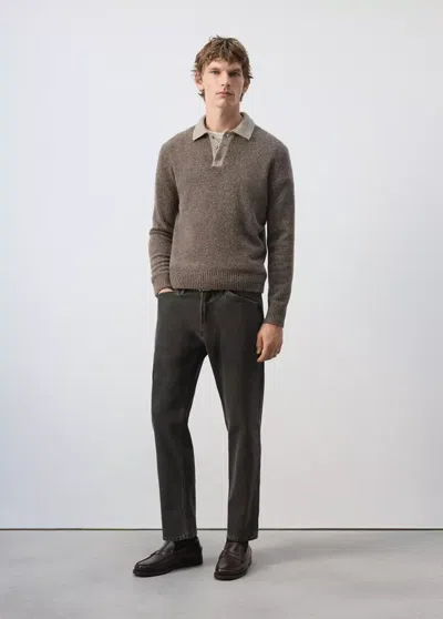 Mango Pull-over Polo Maille Laine Et Alpaga Mélangés In Brown